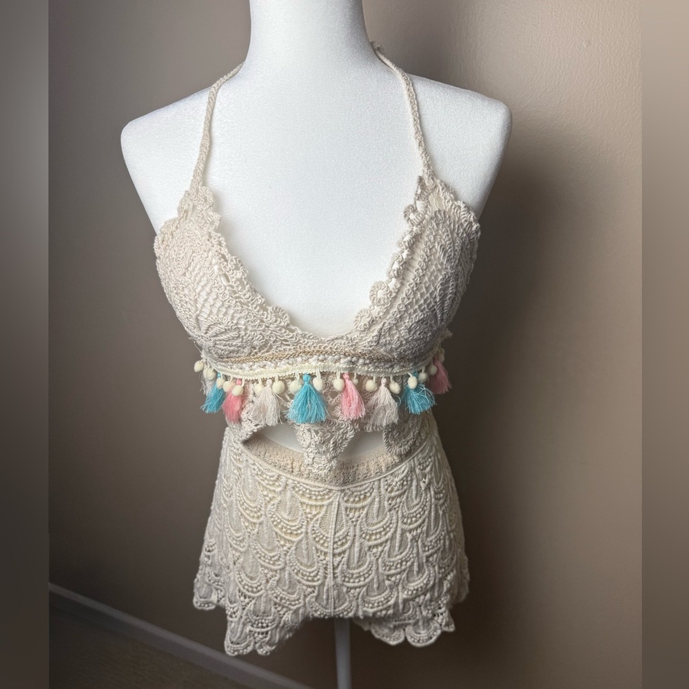 Handmade knit-Crochet Top and short Set! Bra size c-but forgivable!Shorts- XS-s